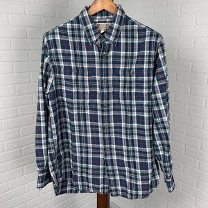 Duluth Shirt Men Large Blue Red Black Plaid‎ Flannel Trim Fit Classic Work VTG
